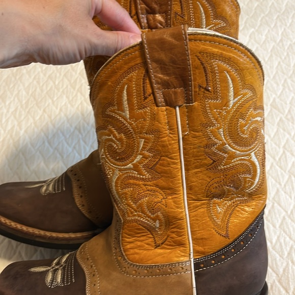 Alejo boots tooled cowboy gaucho boots, leather, brown & tan, made in Mexico, 4 - Picture 3 of 12